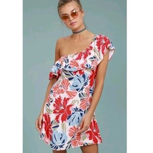 ASTR Ruffle Off shoulder tropical hawaiian dress
